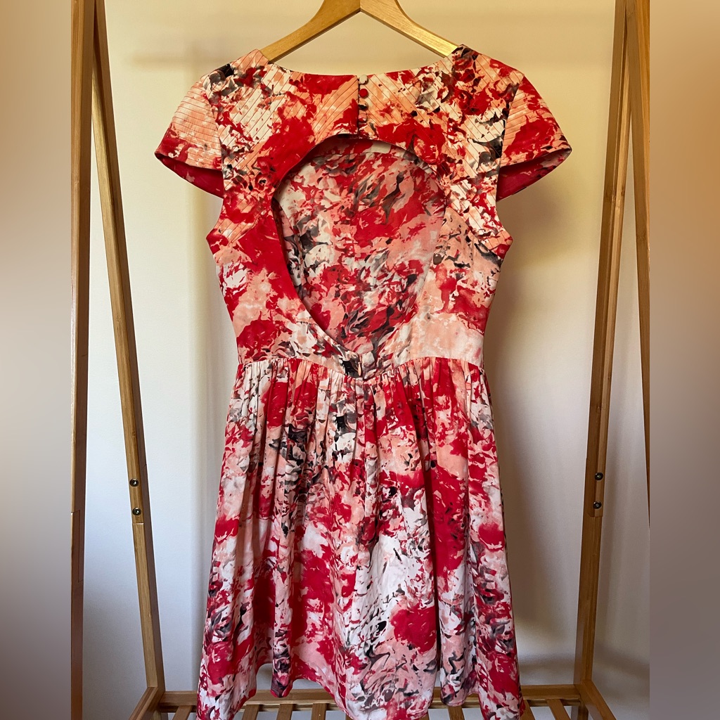 Parker Kinley Red Silk Mini Dress With Cutout Back. Small.
